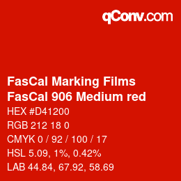 Farbcode: FasCal Marking Films - FasCal 906 Medium red | qconv.com