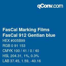 Code couleur: FasCal Marking Films - FasCal 912 Gentian blue | qconv.com