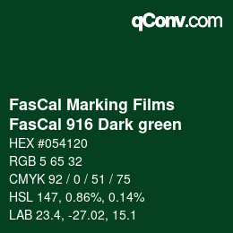 Farbcode: FasCal Marking Films - FasCal 916 Dark green | qconv.com