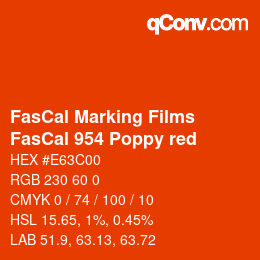 Código de color: FasCal Marking Films - FasCal 954 Poppy red | qconv.com