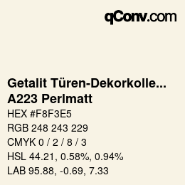 颜色代码: Getalit Türen-Dekorkollektion Uni - A223 Perlmatt | qconv.com