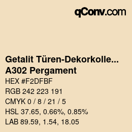 Farbcode: Getalit Türen-Dekorkollektion Uni - A302 Pergament | qconv.com