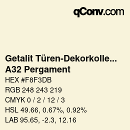 カラーコード: Getalit Türen-Dekorkollektion Uni - A32 Pergament | qconv.com