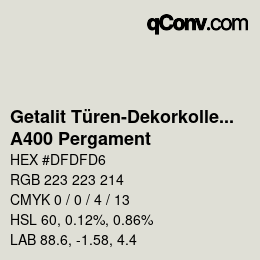 カラーコード: Getalit Türen-Dekorkollektion Uni - A400 Pergament | qconv.com