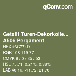 Código de color: Getalit Türen-Dekorkollektion Uni - A506 Pergament | qconv.com