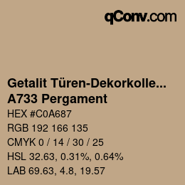 Código de color: Getalit Türen-Dekorkollektion Uni - A733 Pergament | qconv.com