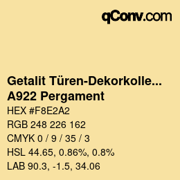 カラーコード: Getalit Türen-Dekorkollektion Uni - A922 Pergament | qconv.com