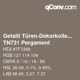 Código de color: Getalit Türen-Dekorkollektion Uni - TN731 Pergament | qconv.com