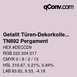 颜色代码: Getalit Türen-Dekorkollektion Uni - TN892 Pergament | qconv.com