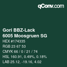 Código de color: Gori BBZ-Lack - 6005 Moosgruen SG | qconv.com