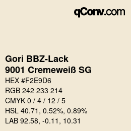 Code couleur: Gori BBZ-Lack - 9001 Cremeweiß SG | qconv.com