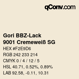 カラーコード: Gori BBZ-Lack - 9001 Cremeweiß SG | qconv.com