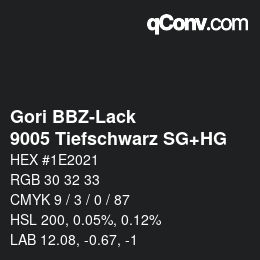 カラーコード: Gori BBZ-Lack - 9005 Tiefschwarz SG+HG | qconv.com