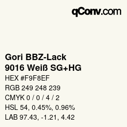 Código de color: Gori BBZ-Lack - 9016 Weiß SG+HG | qconv.com