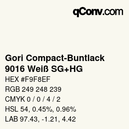 Código de color: Gori Compact-Buntlack - 9016 Weiß SG+HG | qconv.com