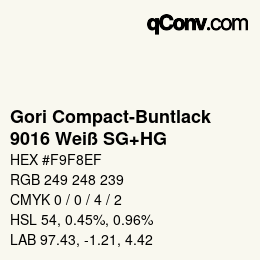 カラーコード: Gori Compact-Buntlack - 9016 Weiß SG+HG | qconv.com