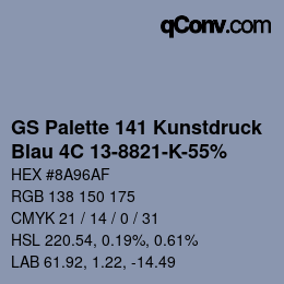 カラーコード: GS Palette 141 Kunstdruck - Blau 4C 13-8821-K-55% | qconv.com