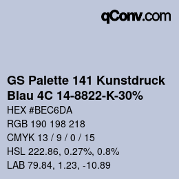 カラーコード: GS Palette 141 Kunstdruck - Blau 4C 14-8822-K-30% | qconv.com