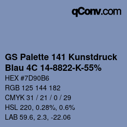 Code couleur: GS Palette 141 Kunstdruck - Blau 4C 14-8822-K-55% | qconv.com