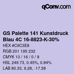 Código de color: GS Palette 141 Kunstdruck - Blau 4C 16-8823-K-30% | qconv.com