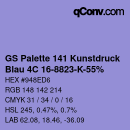 Color code: GS Palette 141 Kunstdruck - Blau 4C 16-8823-K-55% | qconv.com