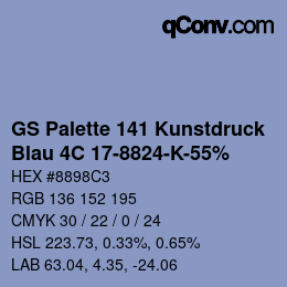 Code couleur: GS Palette 141 Kunstdruck - Blau 4C 17-8824-K-55% | qconv.com