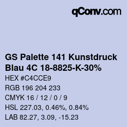 Code couleur: GS Palette 141 Kunstdruck - Blau 4C 18-8825-K-30% | qconv.com