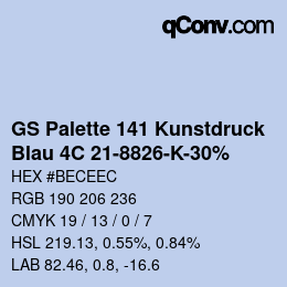 カラーコード: GS Palette 141 Kunstdruck - Blau 4C 21-8826-K-30% | qconv.com