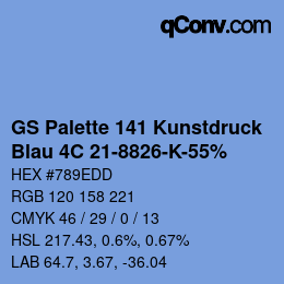 Code couleur: GS Palette 141 Kunstdruck - Blau 4C 21-8826-K-55% | qconv.com