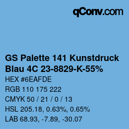 Color code: GS Palette 141 Kunstdruck - Blau 4C 23-8829-K-55% | qconv.com