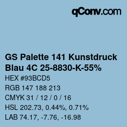 Código de color: GS Palette 141 Kunstdruck - Blau 4C 25-8830-K-55% | qconv.com