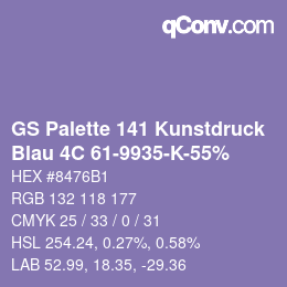 Farbcode: GS Palette 141 Kunstdruck - Blau 4C 61-9935-K-55% | qconv.com