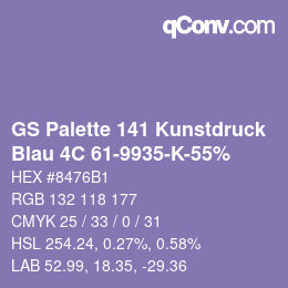 Color code: GS Palette 141 Kunstdruck - Blau 4C 61-9935-K-55% | qconv.com