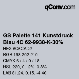 Code couleur: GS Palette 141 Kunstdruck - Blau 4C 62-9938-K-30% | qconv.com