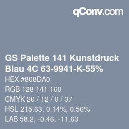 Color code: GS Palette 141 Kunstdruck - Blau 4C 63-9941-K-55% | qconv.com