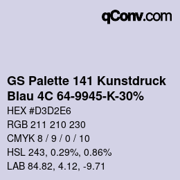 Farbcode: GS Palette 141 Kunstdruck - Blau 4C 64-9945-K-30% | qconv.com