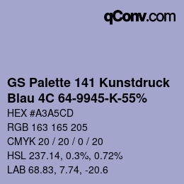 Code couleur: GS Palette 141 Kunstdruck - Blau 4C 64-9945-K-55% | qconv.com