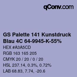 カラーコード: GS Palette 141 Kunstdruck - Blau 4C 64-9945-K-55% | qconv.com