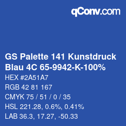Código de color: GS Palette 141 Kunstdruck - Blau 4C 65-9942-K-100% | qconv.com