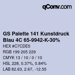 Color code: GS Palette 141 Kunstdruck - Blau 4C 65-9942-K-30% | qconv.com