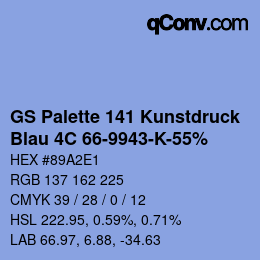 Farbcode: GS Palette 141 Kunstdruck - Blau 4C 66-9943-K-55% | qconv.com