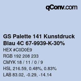 Color code: GS Palette 141 Kunstdruck - Blau 4C 67-9939-K-30% | qconv.com