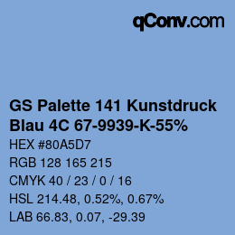 Code couleur: GS Palette 141 Kunstdruck - Blau 4C 67-9939-K-55% | qconv.com