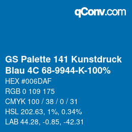 Color code: GS Palette 141 Kunstdruck - Blau 4C 68-9944-K-100% | qconv.com