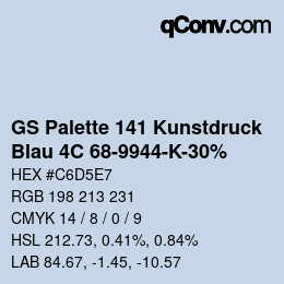 Color code: GS Palette 141 Kunstdruck - Blau 4C 68-9944-K-30% | qconv.com