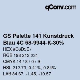 Color code: GS Palette 141 Kunstdruck - Blau 4C 68-9944-K-30% | qconv.com