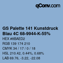 Color code: GS Palette 141 Kunstdruck - Blau 4C 68-9944-K-55% | qconv.com