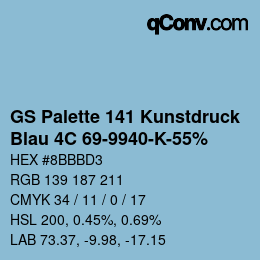 Código de color: GS Palette 141 Kunstdruck - Blau 4C 69-9940-K-55% | qconv.com