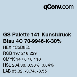 Farbcode: GS Palette 141 Kunstdruck - Blau 4C 70-9946-K-30% | qconv.com
