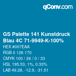 Farbcode: GS Palette 141 Kunstdruck - Blau 4C 71-9949-K-100% | qconv.com